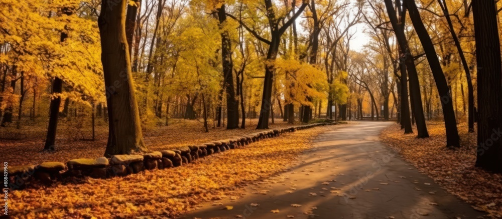Fototapeta premium Autumnal Pathway Through Golden Forest