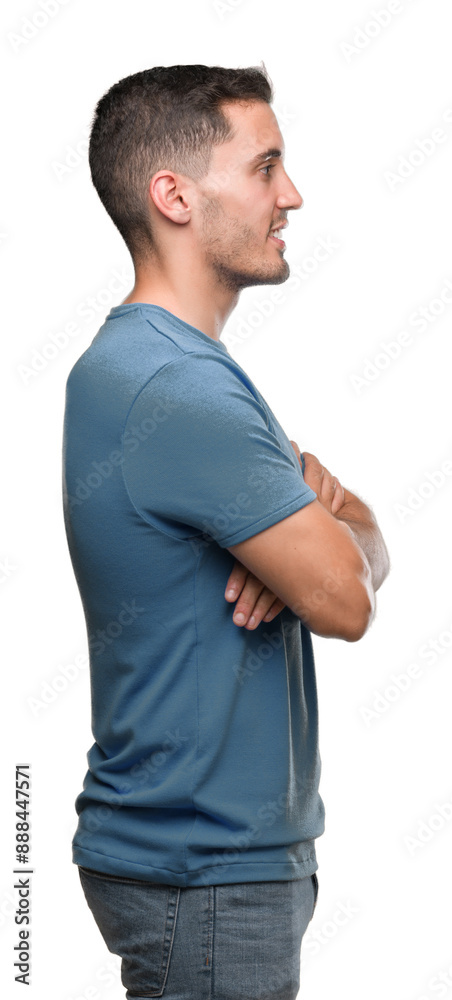 Handsome young casual man looking to side, relax profile pose with natural face with confident smile. Handsome young casual man looking to side, relax profile pose with natural face with confident smile.