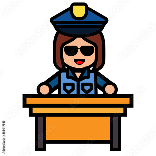 
policewoman is sitting