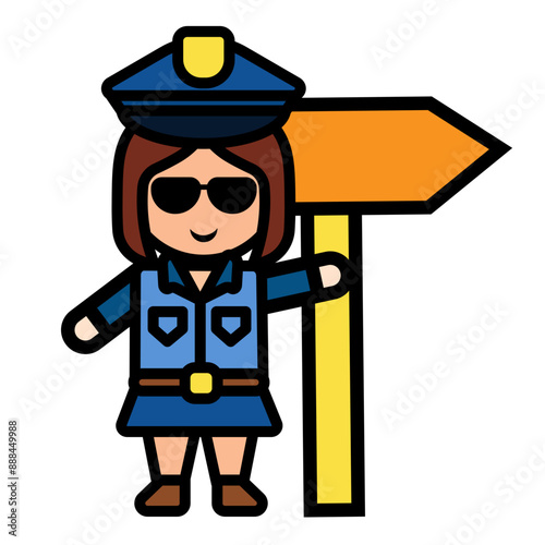 The policewoman shows the direction