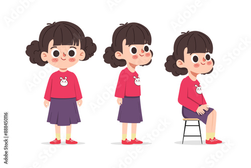 happy cute girl pose sit and stand