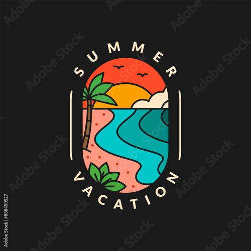 illustration of sunset beach line art vector