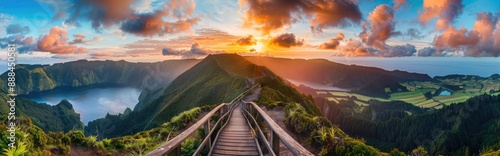 Wallpaper Mural Sunset Over Volcanic Landscape in Azores, Portugal Torontodigital.ca