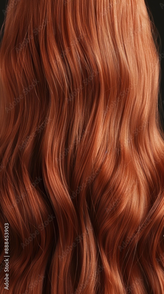 Fototapeta premium Luxuriously flowing vibrant red wavy hair texture close up