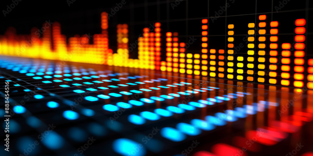 Fototapeta premium Creative growing forex chart on blue bokeh grid background. Trade, money, finance and success concept. 3D Rendering.