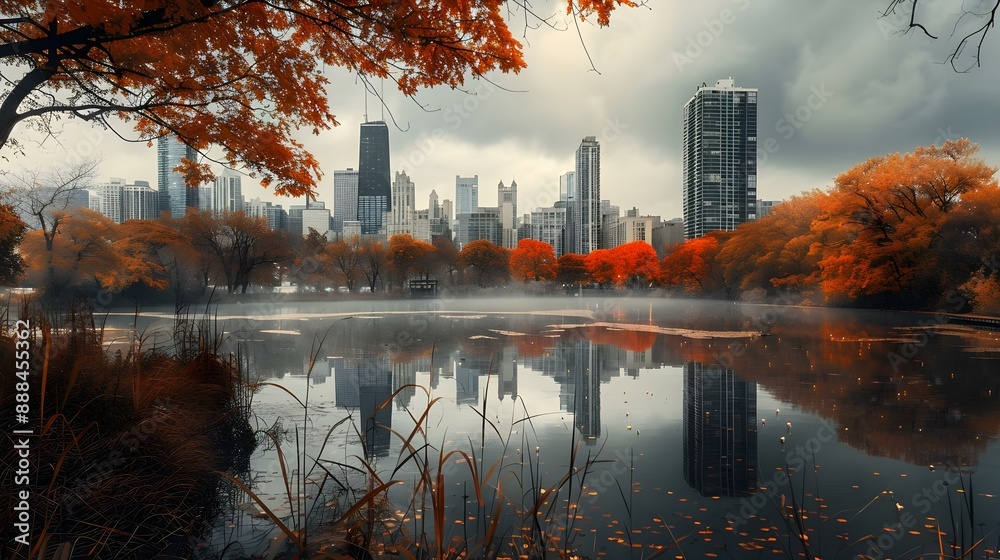 Obraz premium Dramatic shot of Chicago in fall