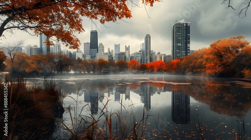 Dramatic shot of Chicago in fall