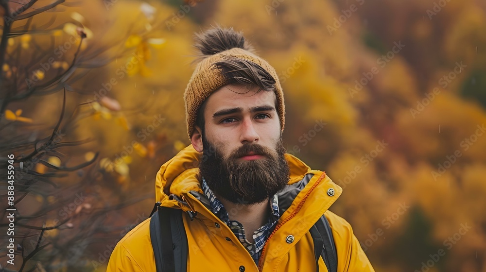 Portrait of a man with beard wearing a yellow jacket Portrait of a man with beard wearing a yellow jacket