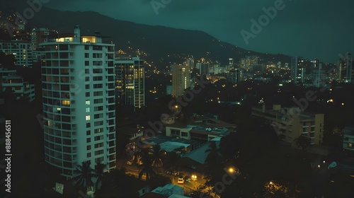 Still dark scenery of tall buildings at Puerto Vallarta