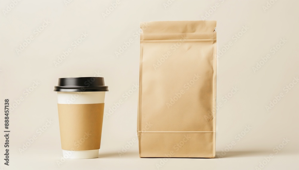 Coffee Cup with Black Lid and Brown Bag Coffee Cup with Black Lid and Brown Bag