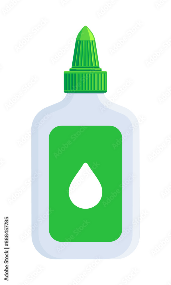 White green bottle with green cap icon. Flat vector illustration isolated on white background. Art and craft supplies concept. Perfect for educational materials and DIY projects White green bottle with green cap icon. Flat vector illustration isolated on white background. Art and craft supplies concept. Perfect for educational materials and DIY projects