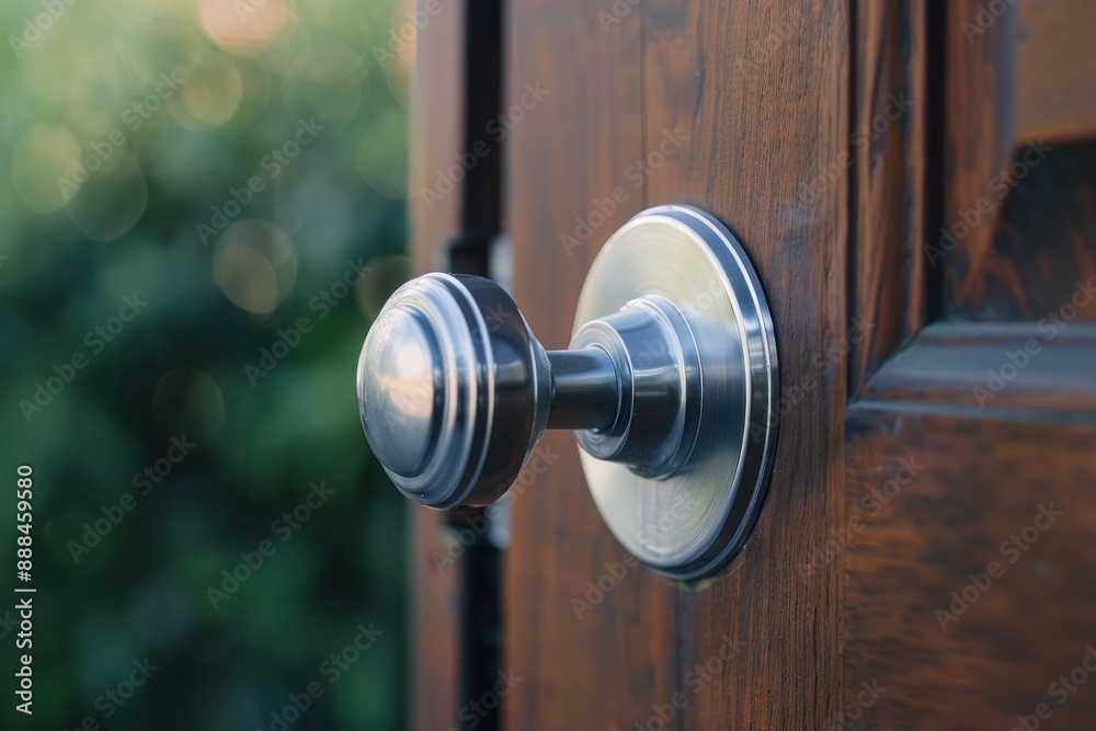 Close-up of a Sleek Door Knob on a Wooden Door Close-up of a Sleek Door Knob on a Wooden Door