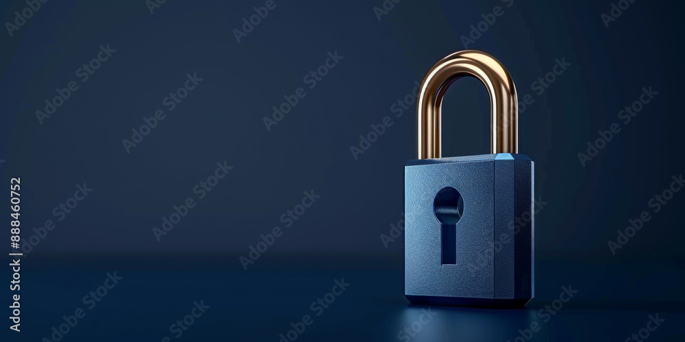 Fototapeta premium Creative digital polygonal closed padlock hologram on blue background with mock up place. Safety, protection and security concept. 3D Rendering.