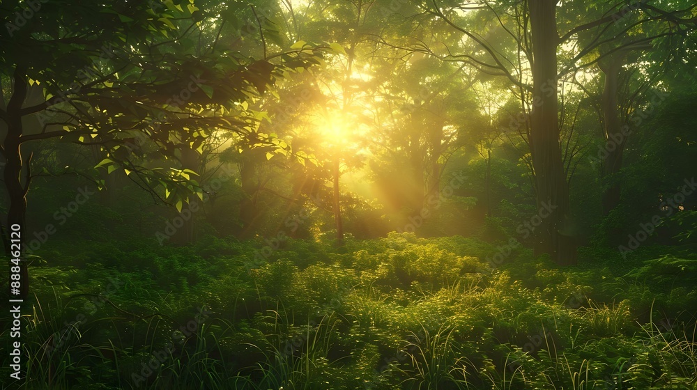 Obraz premium Beautiful sunrise or sunset over a verdant landscape
