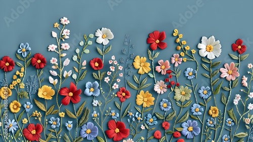 Embroidered design of cute flowers in handmade colors