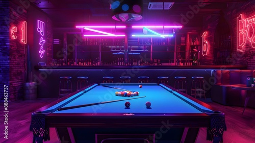 Vibrant and stylish pool table with neon lights