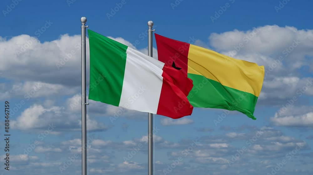 Guinea-Bissau and Italy flags flying together, video concept of the relationship, two country relations concept Guinea-Bissau and Italy flags flying together, video concept of the relationship, two country relations concept
