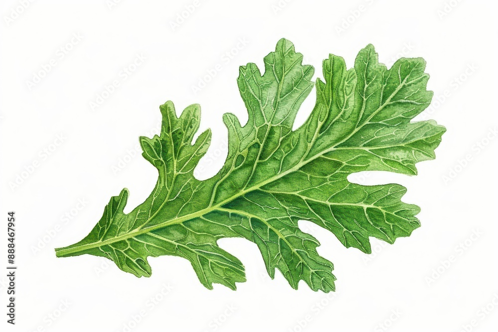 A moss leaf illustrated with delicate watercolor hues isolate on white background A moss leaf illustrated with delicate watercolor hues isolate on white background