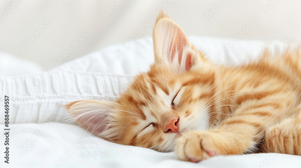 Adorable Sleeping Kitten. Peaceful Orange Kitten Resting