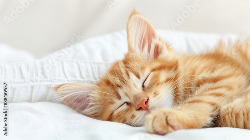 Adorable Sleeping Kitten. Peaceful Orange Kitten Resting