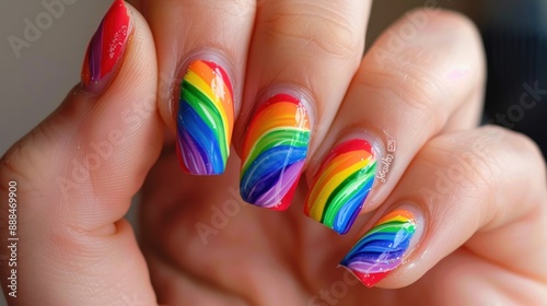 Vibrant Rainbow Nail Art Design. Celebrating Pride with Colorful Manicure