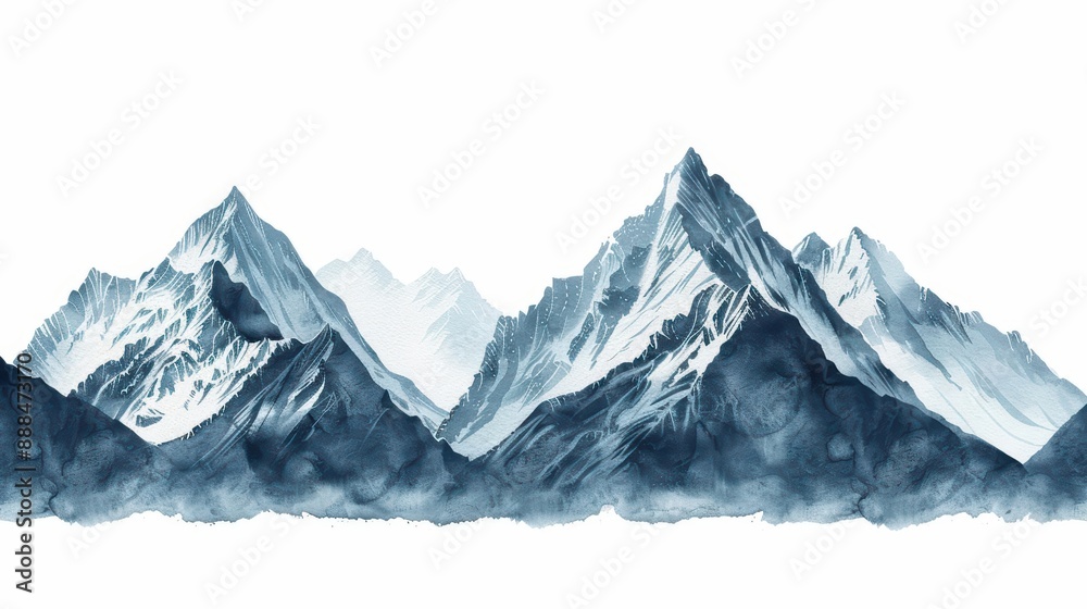 Ridges depicted with jagged watercolor peaks isolate on white background