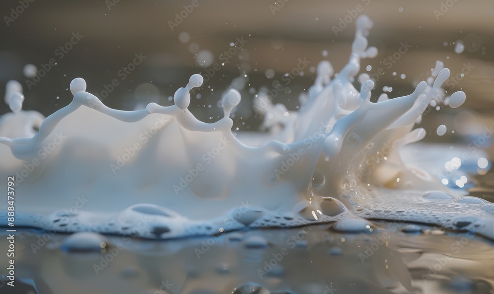 A splash of milk is shown in a white background. Free copy space for banner. A splash of milk is shown in a white background. Free copy space for banner.