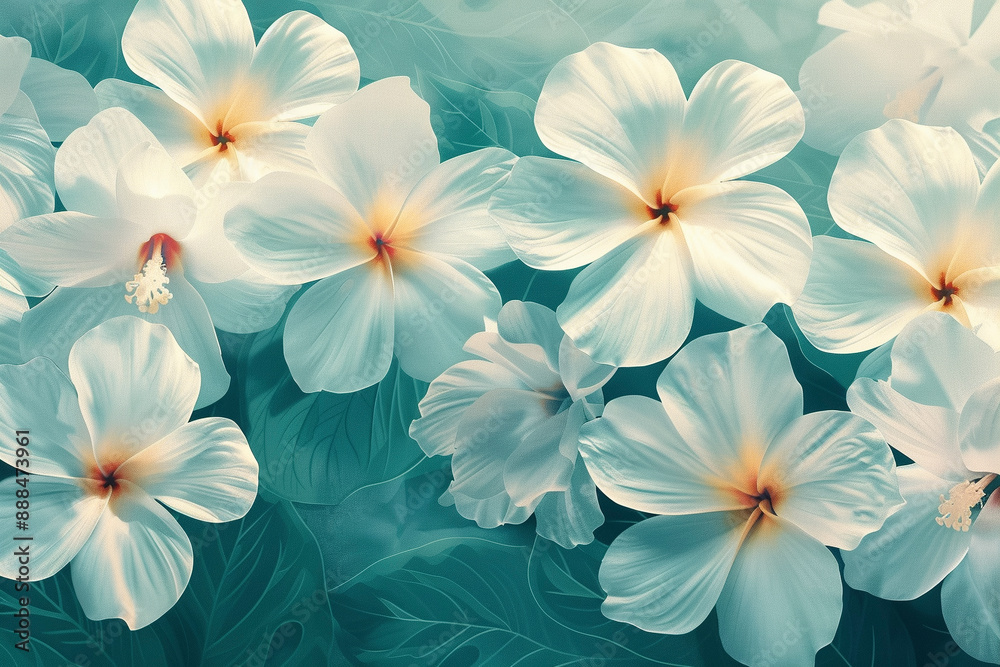 Naklejka premium a floral background pattern, white aqua gold and water tones 