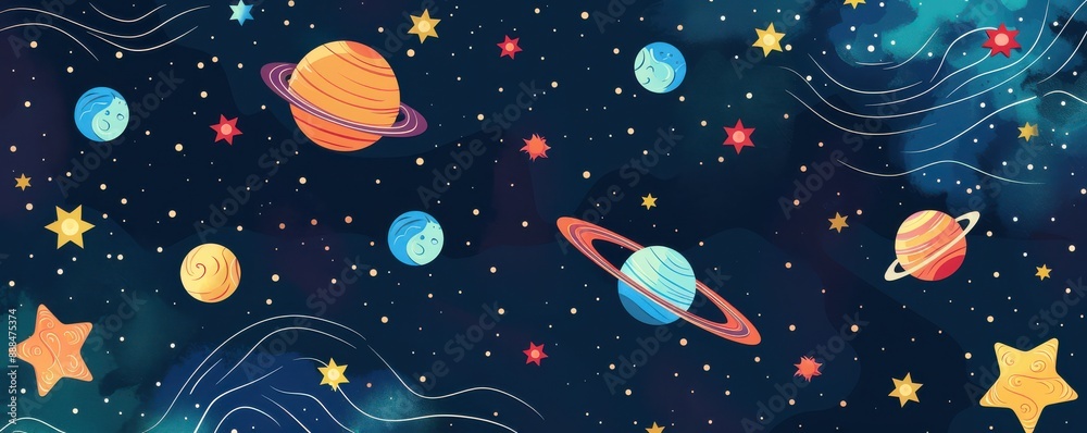 A painting of a starry sky with two crescent moons. Illustration. A painting of a starry sky with two crescent moons. Illustration.