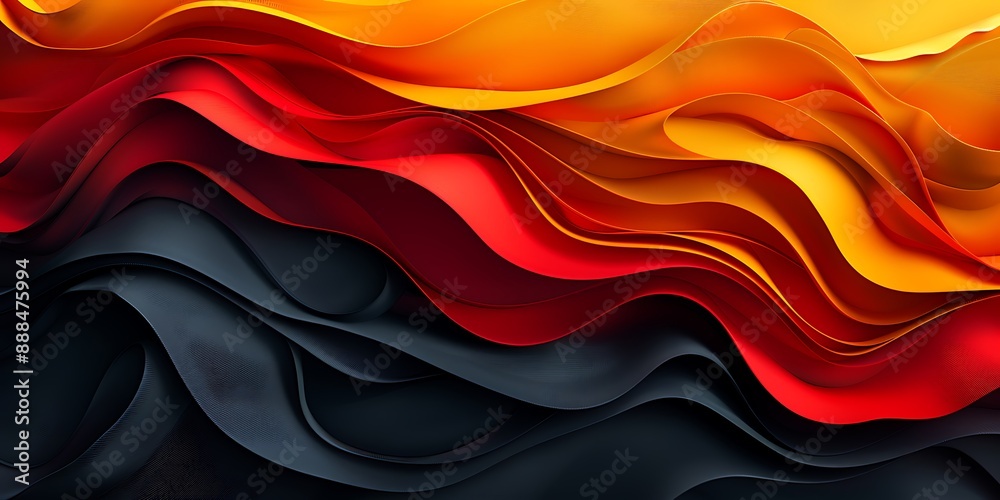 Obraz premium Abstract background with wave-like patterns in black, red, and yellow, creating a dynamic and flowing design.