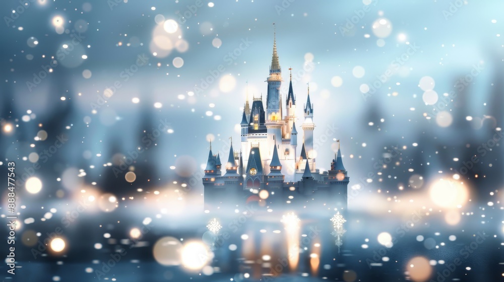 Fototapeta premium An enchanted castle surrounded by magical creatures and shimmering lights, ideal for a fantasy novel about royalty and adventure