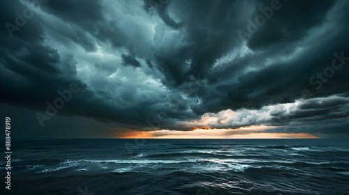 Dark and dramatic stormy clouds over the sea