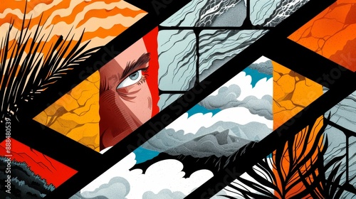 Artistic depiction of a graphic novel-style paperback chronicle, with detailed, comic book-inspired illustrations and a compelling color scheme