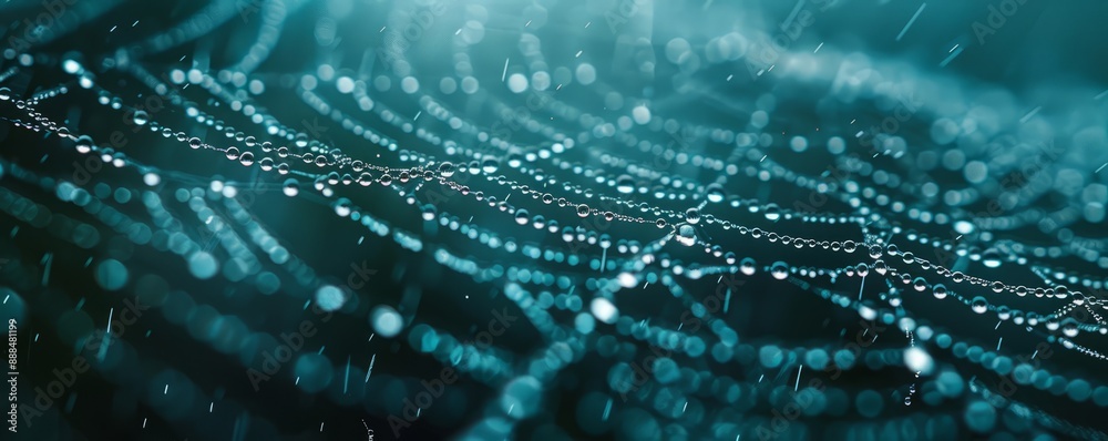 A close-up of raindrops on a spider web. A close-up of raindrops on a spider web.