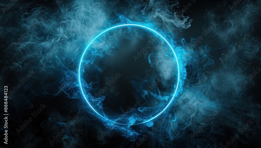 Abstract Blue Neon Circle in Smoke Abstract Blue Neon Circle in Smoke