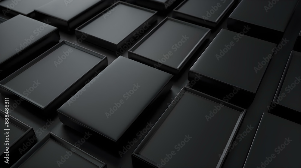 Fototapeta premium Abstract black 3D panels - Minimal geometric background