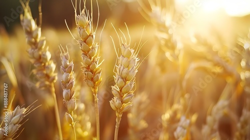 Ripe wheat spikes in rural field