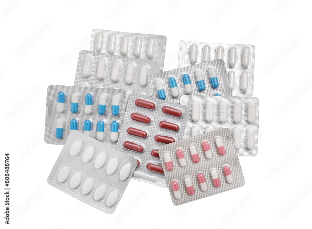 Different antibiotic pills isolated white, top view Different antibiotic pills isolated white, top view