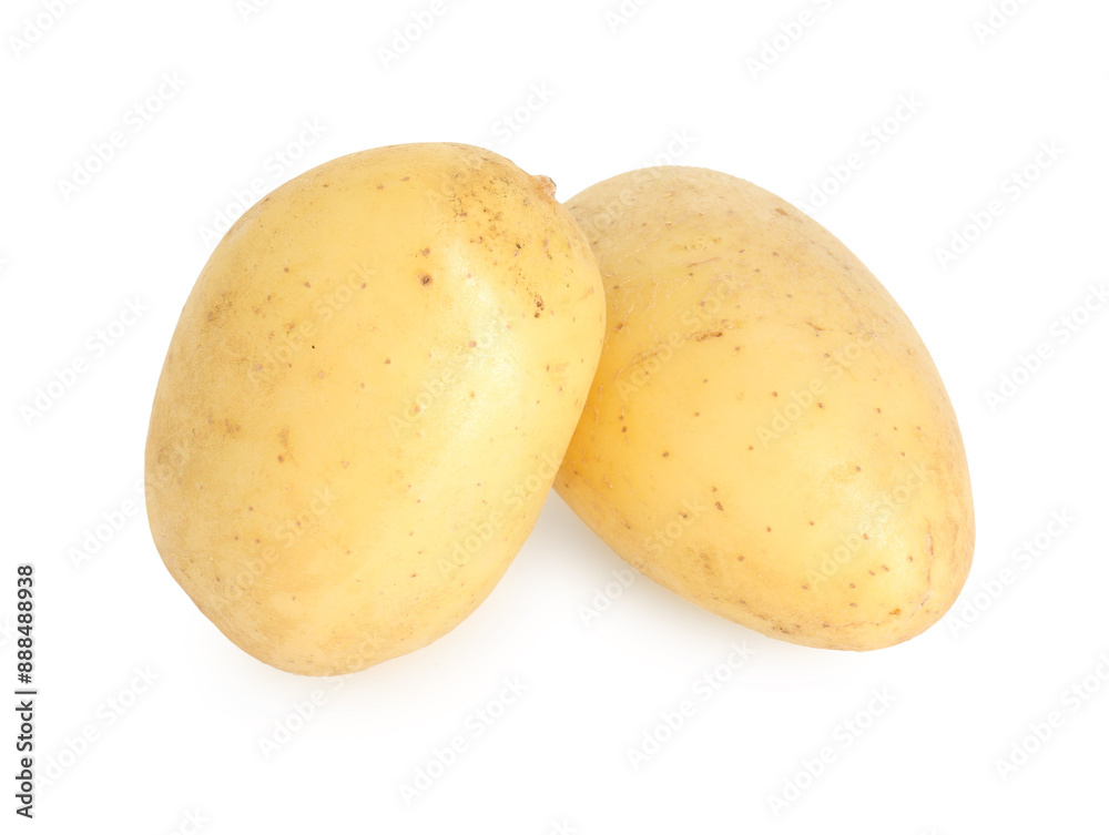 Two young fresh potatoes isolated on white Two young fresh potatoes isolated on white