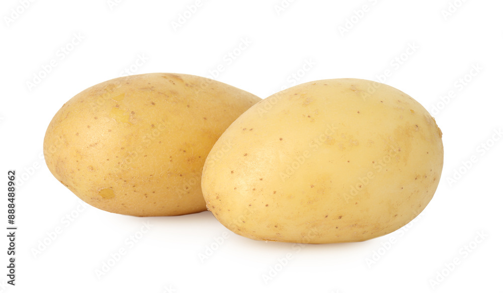 Two young fresh potatoes isolated on white Two young fresh potatoes isolated on white