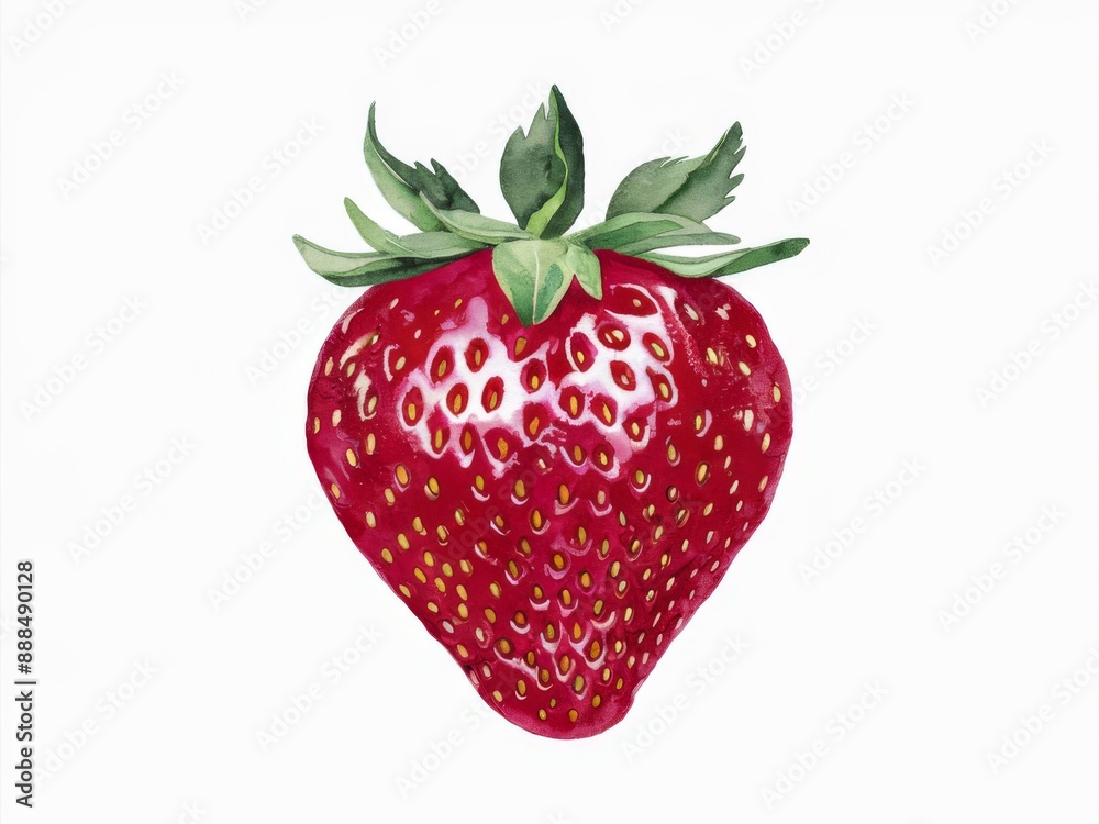 Fresh Ripe Strawberry with Green Leaves on White Background - Vibrant Red Fruit image.