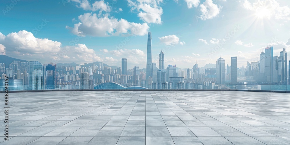 Empty Rooftop with City Skyline in the Background Empty Rooftop with City Skyline in the Background