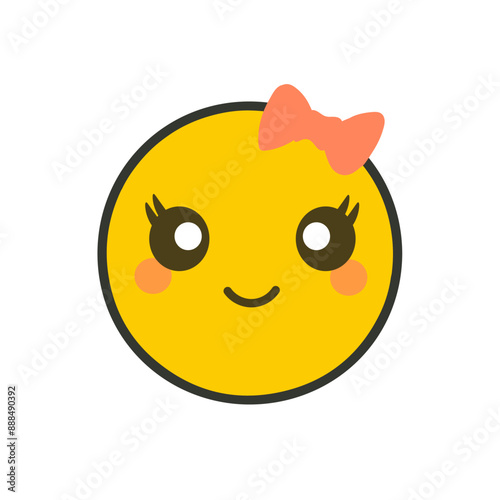Emoji emoticon girl with a bow on her head isolated on a white background.