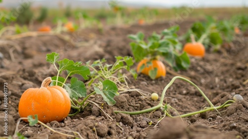 Pumpkin seeds in a garden in a desert environment, showing growing techniques in arid climates. generative ai