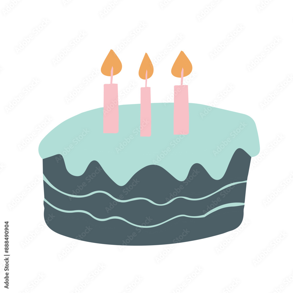 Cake with candles, isolated on white. Vector for cards and stickers.