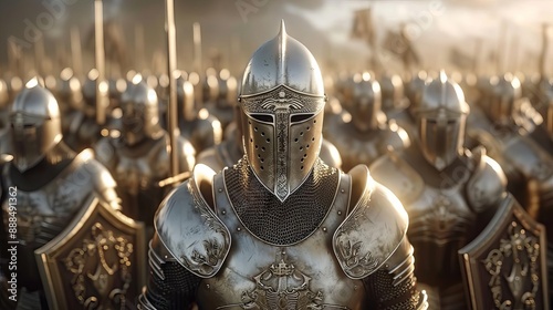 photo realistic close-up of a medieval army preparing for battle