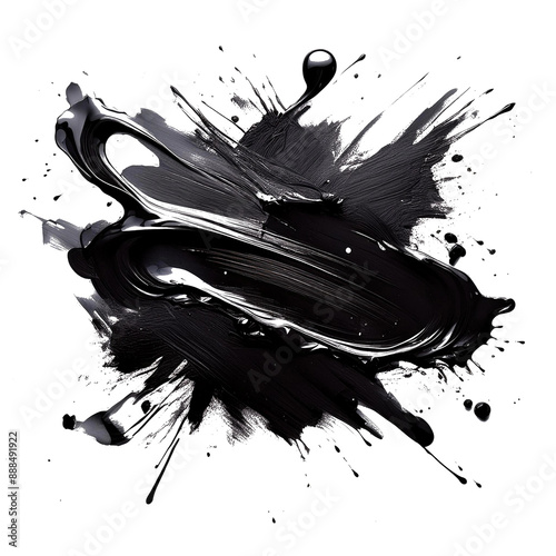 Abstract black in splash, paint, brush strokes, stain grunge isolated on white background, Japanese style with Generative AI.