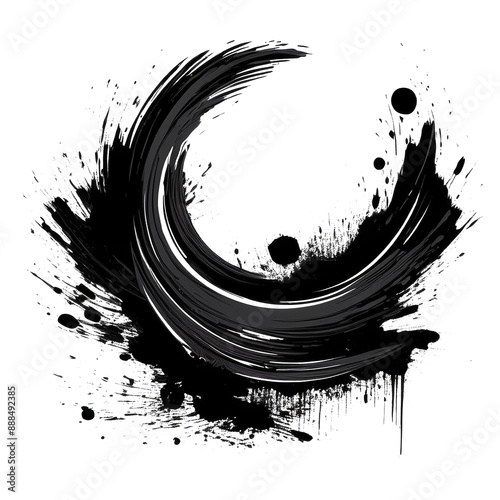 Abstract black in splash, paint, brush strokes, stain grunge isolated on white background, Japanese style with Generative AI.