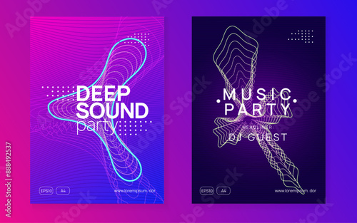Night Club Event. Pink Discotheque Design. Trance Cover. Sound Set. Psychedelic Radio Illustration. Blue Edm Banner. Fest Festival Template. Violet Night Club Event