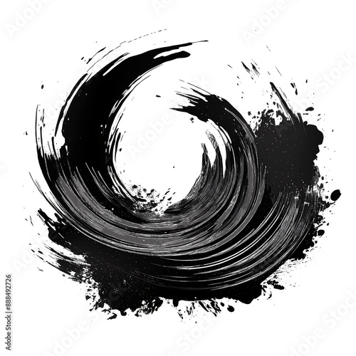 Abstract black in splash, paint, brush strokes, stain grunge isolated on white background, Japanese style with Generative AI.